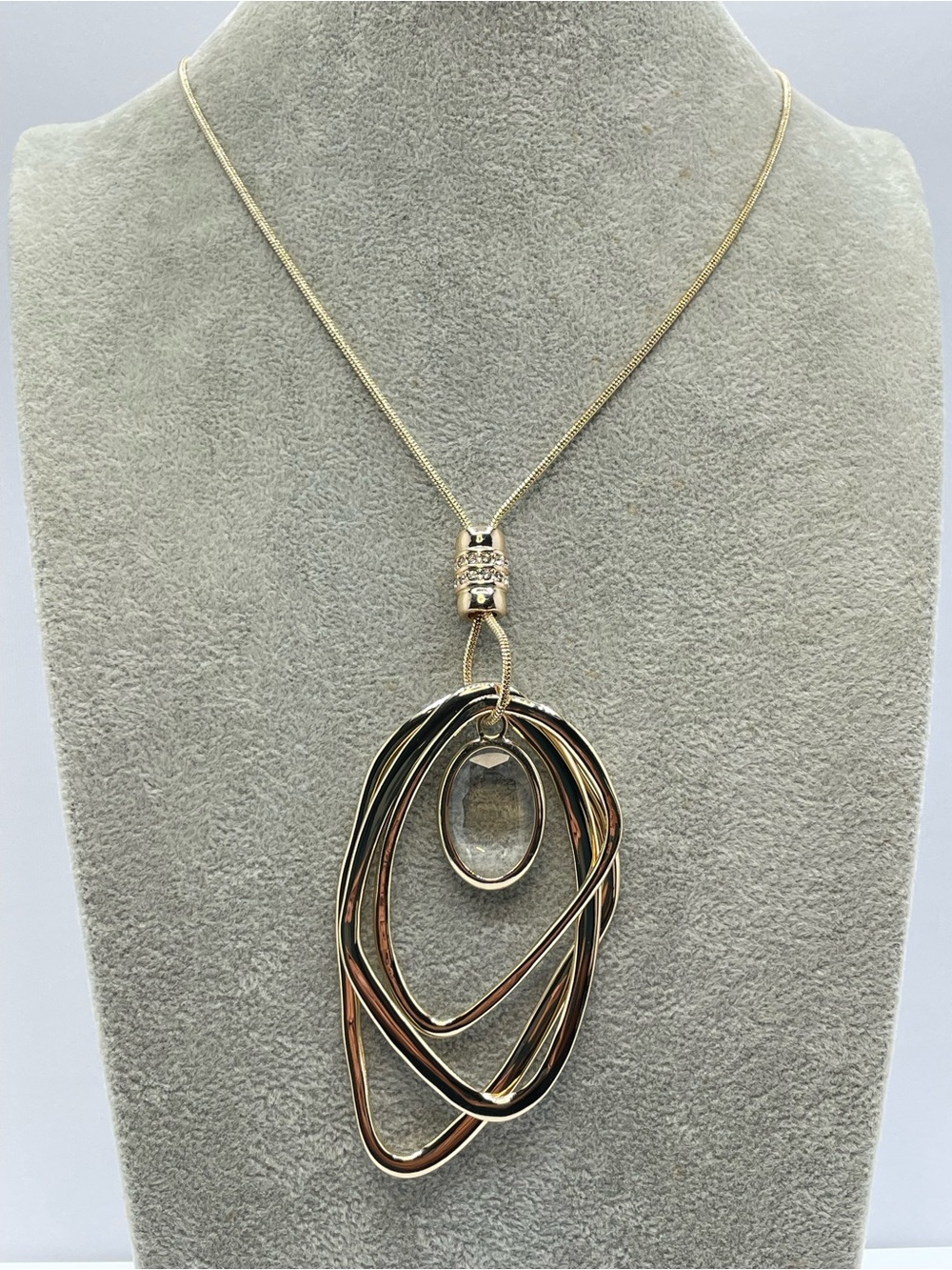 Premier Designs Gold Tone Statement Necklace Crystal Pendant Modern